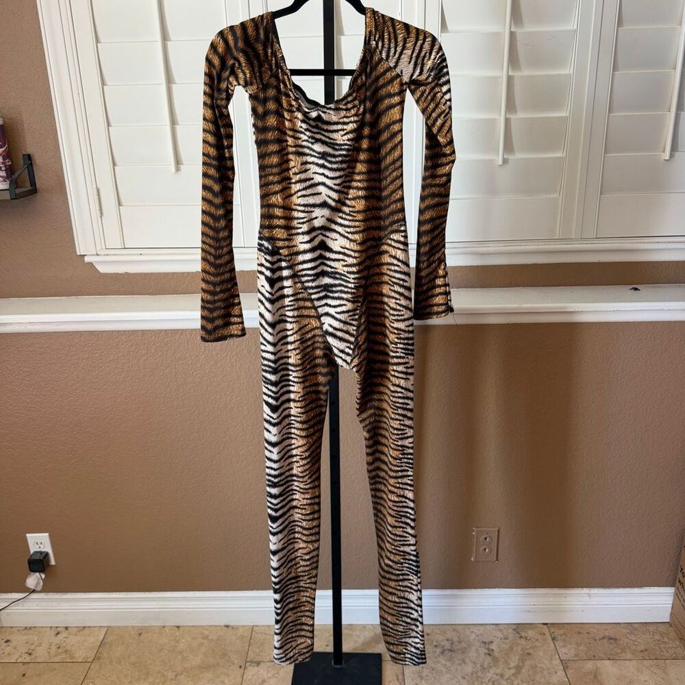 Tiger Stripe Animal Print Stretch Bodysuit Bodycon AOP Festival Costume Edgy S/M